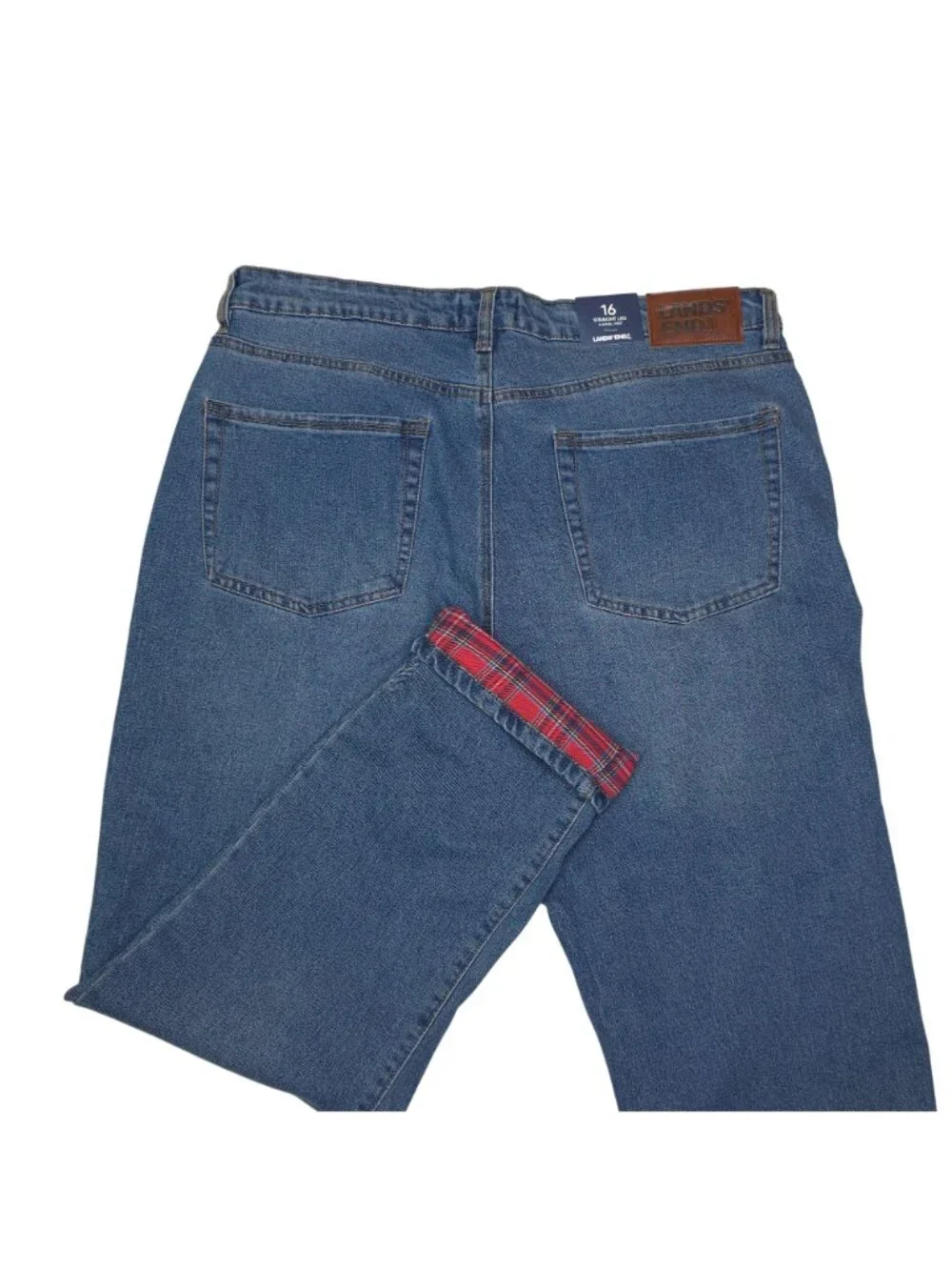 Lands End Flannel Lined Straight Leg Jeans Womens Size 16 Medium Wash